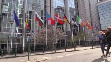 Avrupa bayrak önünde Avrupa parlament, brussels, Belçika