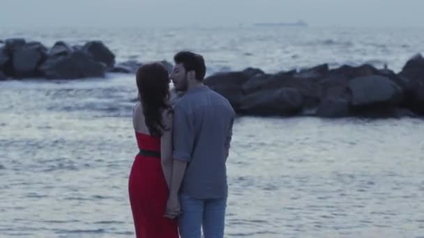 Young couple holding hands and looking at the future — Stock Video