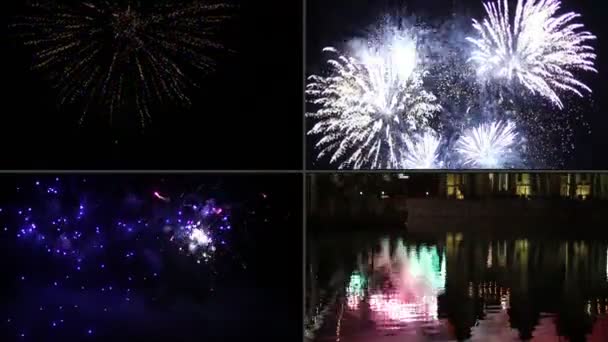 Kleurrijk vuurwerk aan de nachtelijke hemel — Stockvideo