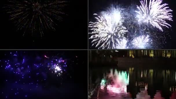 Fuegos artificiales de colores en el cielo nocturno — Vídeo de stock