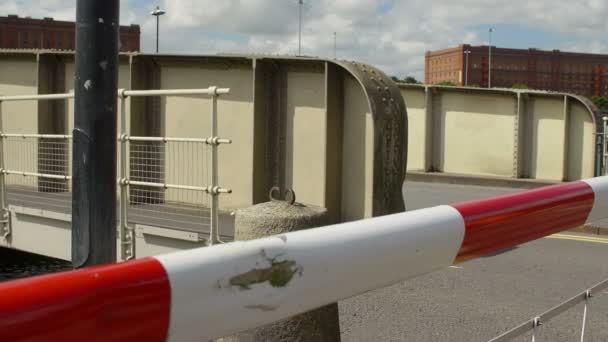 Beweegbare brug over de rivier de Avon: mensen, voetgangers, auto, cyclus, Fietsen — Stockvideo