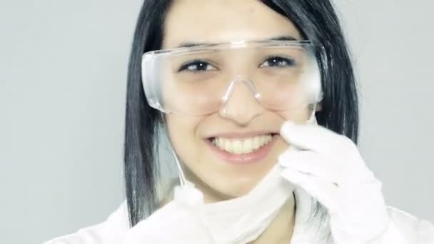 Smiling young scientist portrait — Stock Video