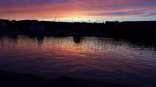 Haven rivier bij zonsondergang — Stockvideo