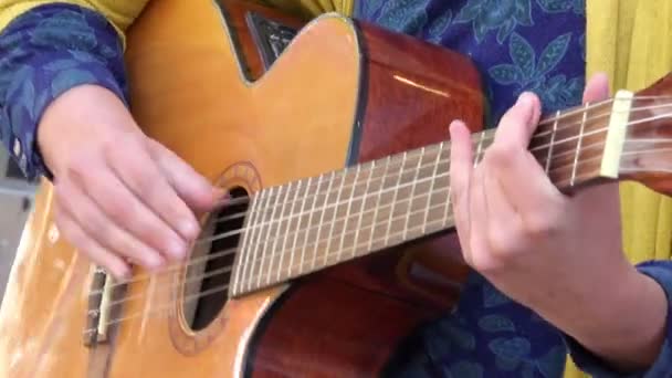 Artista di strada suonare la chitarra acustica — Video Stock