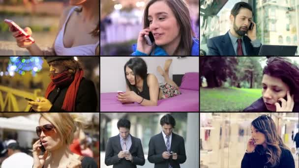 人使用智能手机的多屏幕镜头 — 图库视频影像