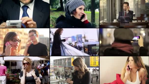 Lidé pomocí smartphonu nebo hovoříte s mobilním telefonem — Stock video