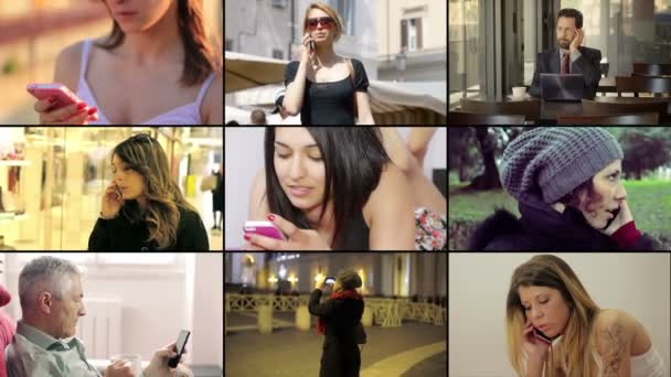 Άνθρωποι και κινητό τηλέφωνο: άτομα που χρησιμοποιούν smartphone — Αρχείο Βίντεο