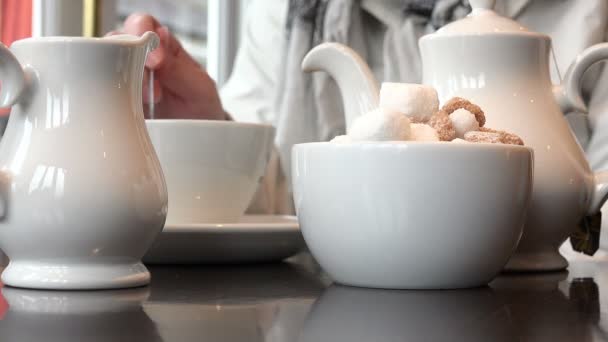 Young woman drinking tea — Stock Video