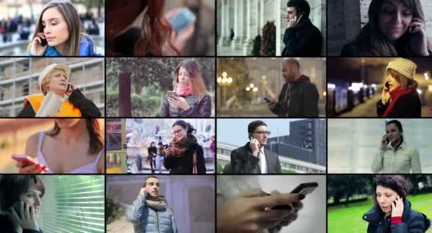 Persone che utilizzano smartphone - multischermo. 4k — Video Stock