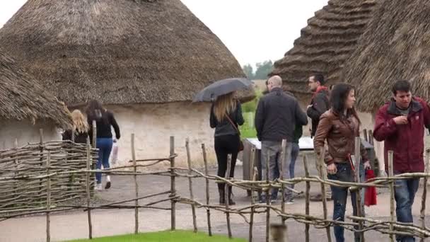 Stonehenge Neolithic dwellings in the archeological site — Stock Video