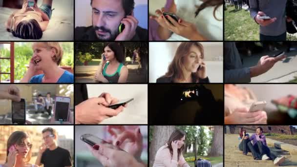 Pessoas usando a montagem do telefone inteligente móvel — Vídeo de Stock