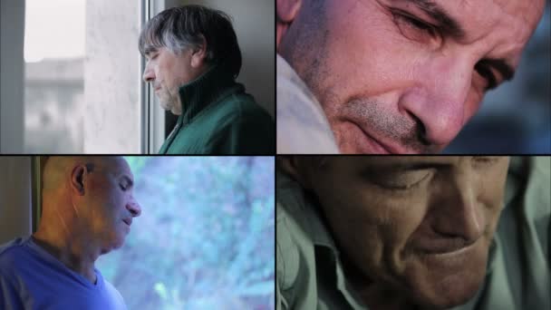 Vier alte traurige Männer — Stockvideo