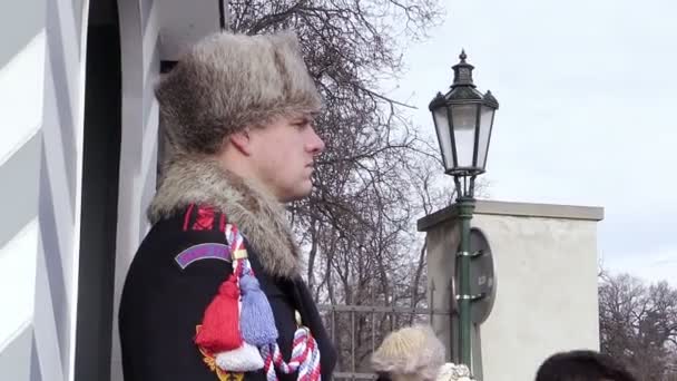 Солдат в Праге, смена караула — стоковое видео