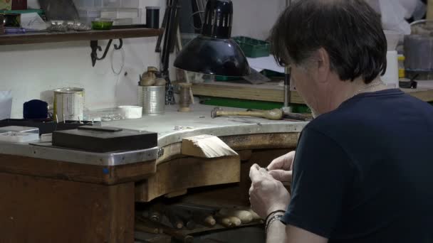 Goldsmith preparing the polishing tool — Stock video