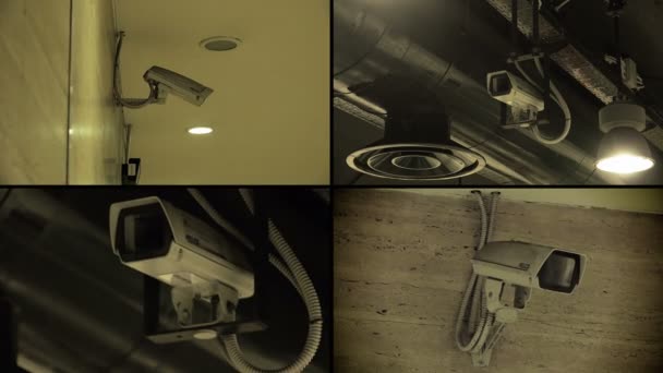 Material de composición: imágenes de varias pantallas con cámaras de CCTV — Vídeos de Stock