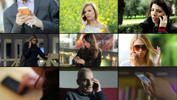 Multiscreen footage of people using smartphone — Stock Video