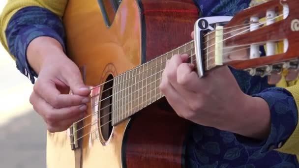 Guitarra acústica; artista callejero — Vídeo de stock