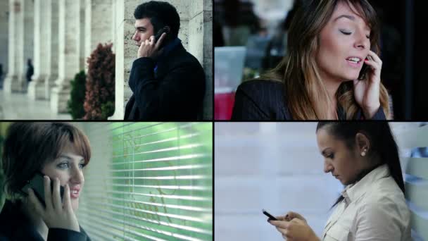 Ludzie za pomocą smart telefon montage — Wideo stockowe