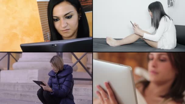 Multiscreen femme et la technologie dans leur vie — Video