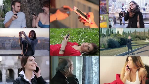 Mensen met behulp van slimme telefoon - multiscreen. 4k — Stockvideo