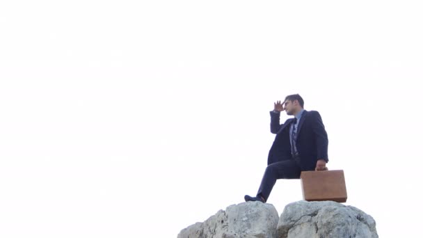 Tired businessman on the top — Stock Video