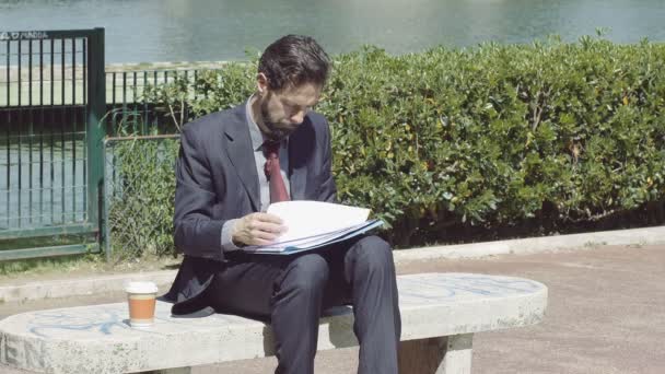 Homme d'affaires travaillant en plein air — Video