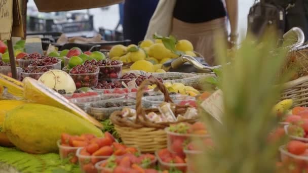 Femme faisant du shopping sur le marché alimentaire — Video