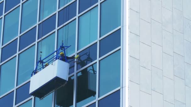 Trabajadores limpiando ventanas — Vídeos de Stock