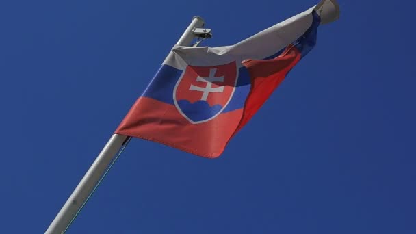 Bandera eslovaca ondeando en un cielo azul y claro — Vídeos de Stock