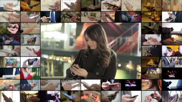 性感业务女人跟她的智能手机作文 — 图库视频影像