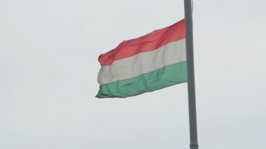 Budapeşte-close up izole Macar bayrak rüzgarda sallayarak üzerinde
