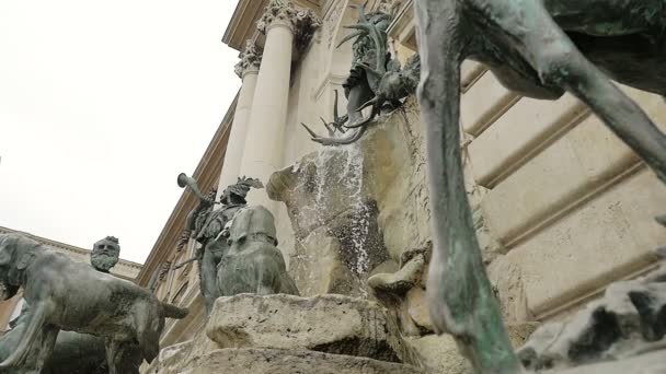 Budapest- detail of monumental fountain of San Matthias — ストック動画