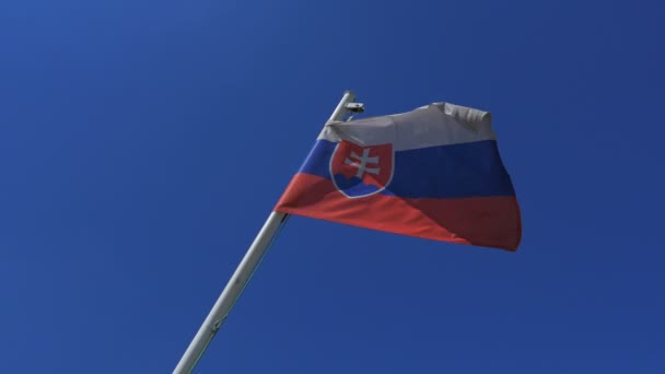 Slovakiens flagga stolt vajande i vinden — Stockvideo