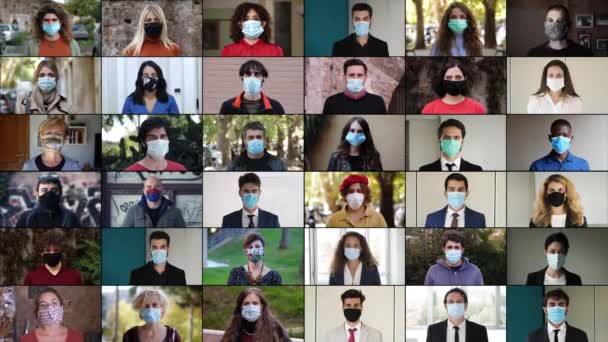 Pandemic 2020 People Doing Different Activities Wear Mask Stare Camera — Stock Video