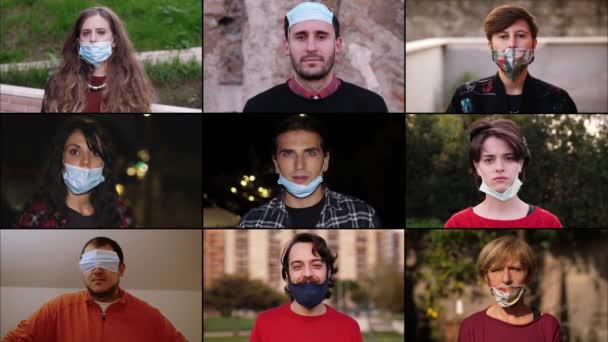 Φορώντας Μάσκες Λάθος Άνθρωποι Φορώντας Μάσκες Έναν Αστείο Τρόπο — Αρχείο Βίντεο
