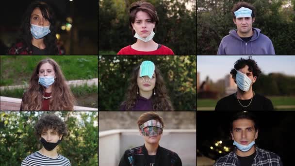 Young People Wearing Mask Incorrectly Looks Camera — Stock Video