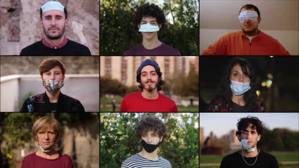 Masques Usés Personnes Avec Des Masques Sur Nez Front Tête — Video