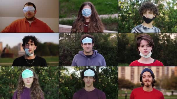 사람들 재미있는 방법으로 마스크를 — 비디오