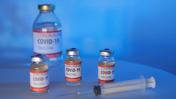 Fin Pandémie Flacons Vaccin Covidé Avec Seringue Flous — Video