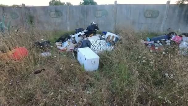 Contaminación Basura Montón Basura Abandonada Prado — Vídeos de Stock