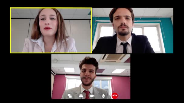 Trois Jeunes Collègues Exprimant Lors Appel Vidéo Sur Les Problèmes — Video