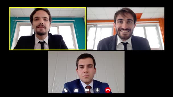 Smart Working Τρεις Συνάδελφοι Συζητούν Video Call — Αρχείο Βίντεο