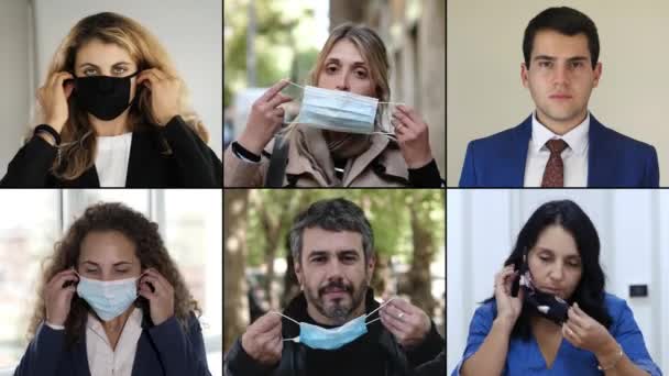 Pandemia Contágio Jovens Usam Máscara Olhando Para Câmera — Vídeo de Stock