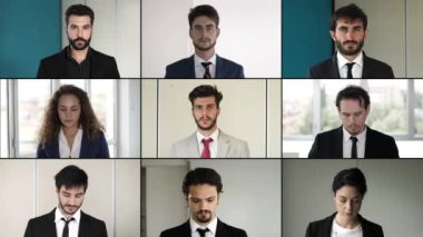 Covid zamanında çalış. Genç yöneticiler maske takıp kameraya bakarlar.