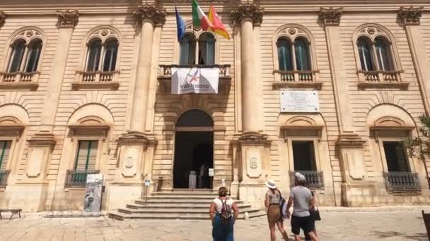 Noto Σικελία Υπέροχο Αρχοντικό Παλάτι Έδρα Του Δημαρχείου — Αρχείο Βίντεο