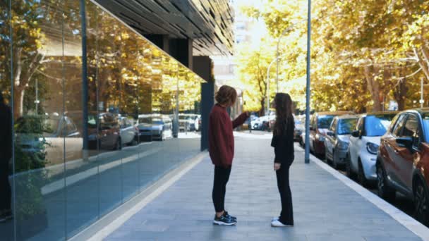 Quarrel Friends Friends Argue Street One Pushes Other — Stock Video