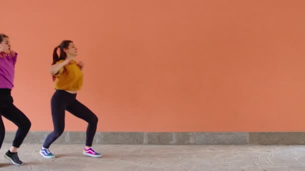 Mladé Ženy Nacvičují Moderní Taneční Choreografii Před Kamerou — Stock video