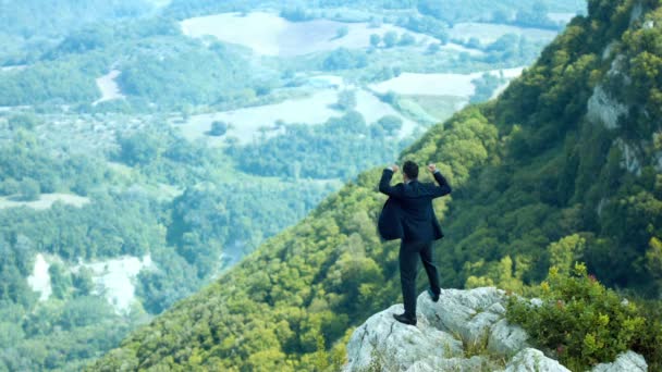 Jubelnder Geschäftsmann an der Spitze — Stockvideo