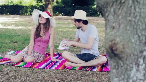 Νεαρό ζευγάρι για πικνίκ — Αρχείο Βίντεο