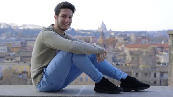 Happy smiling man in Rome — Stockvideo